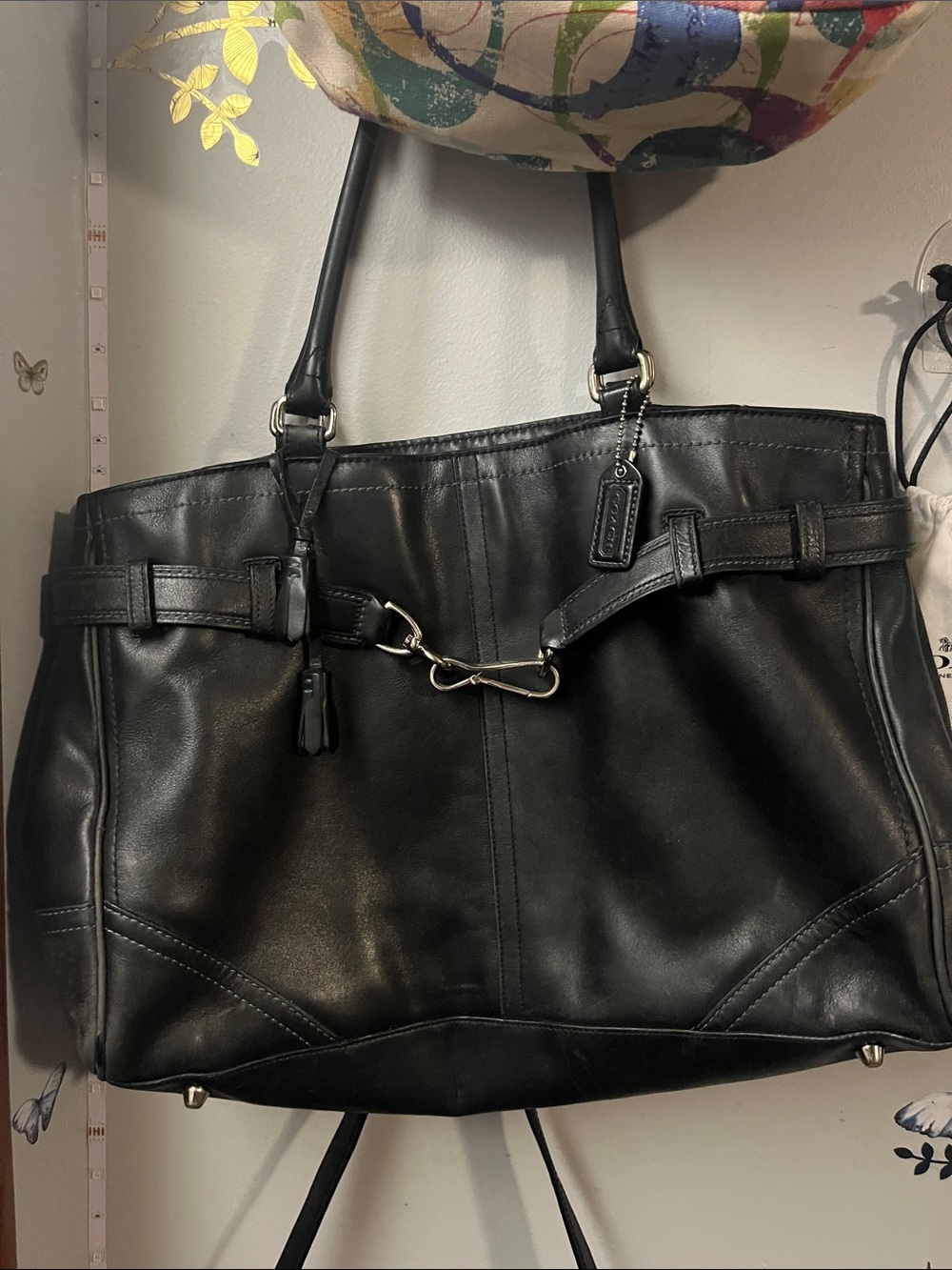 Coach Black Leather Tote with Signature Hardware